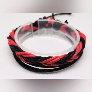 Men's Bracelet Leather Braided Layered Black Red New F29